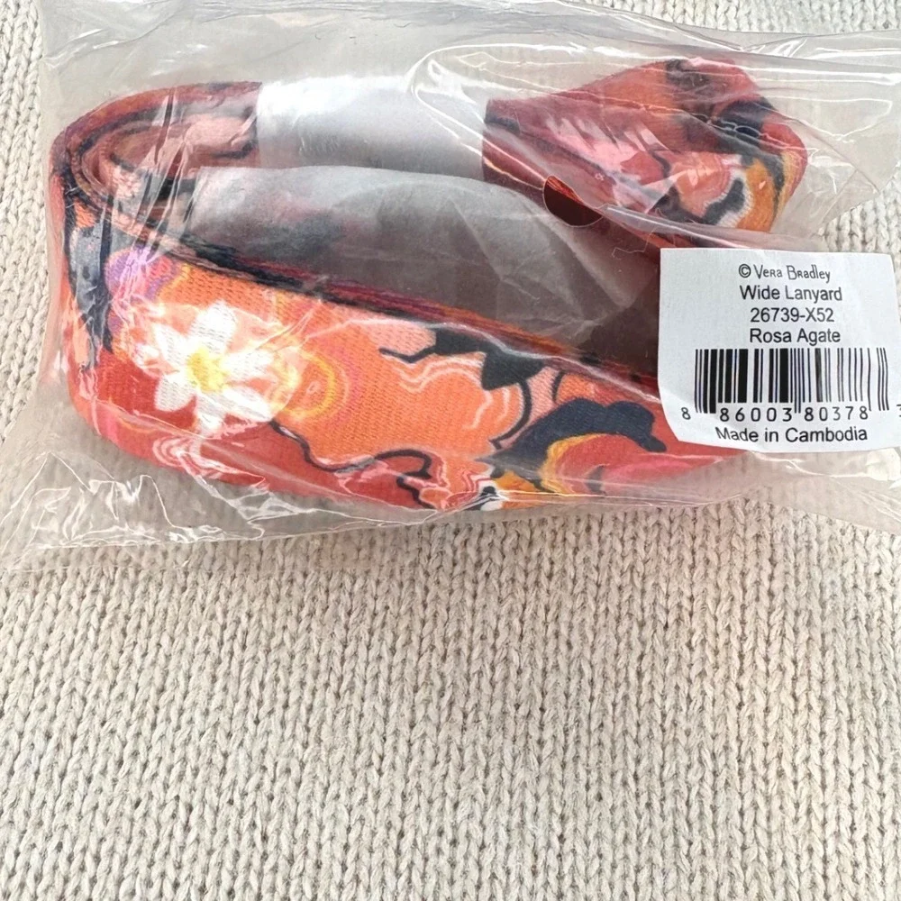 Vera Bradley Retired Rosa Agate Wide Lanyard NWT Sealed ID Badge Key Ring